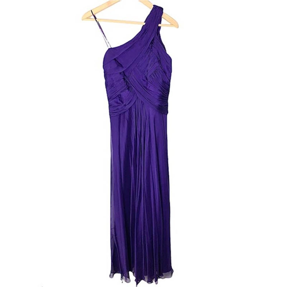 CARMEN MARC VALVO Purple One Shoulder Formal Gown